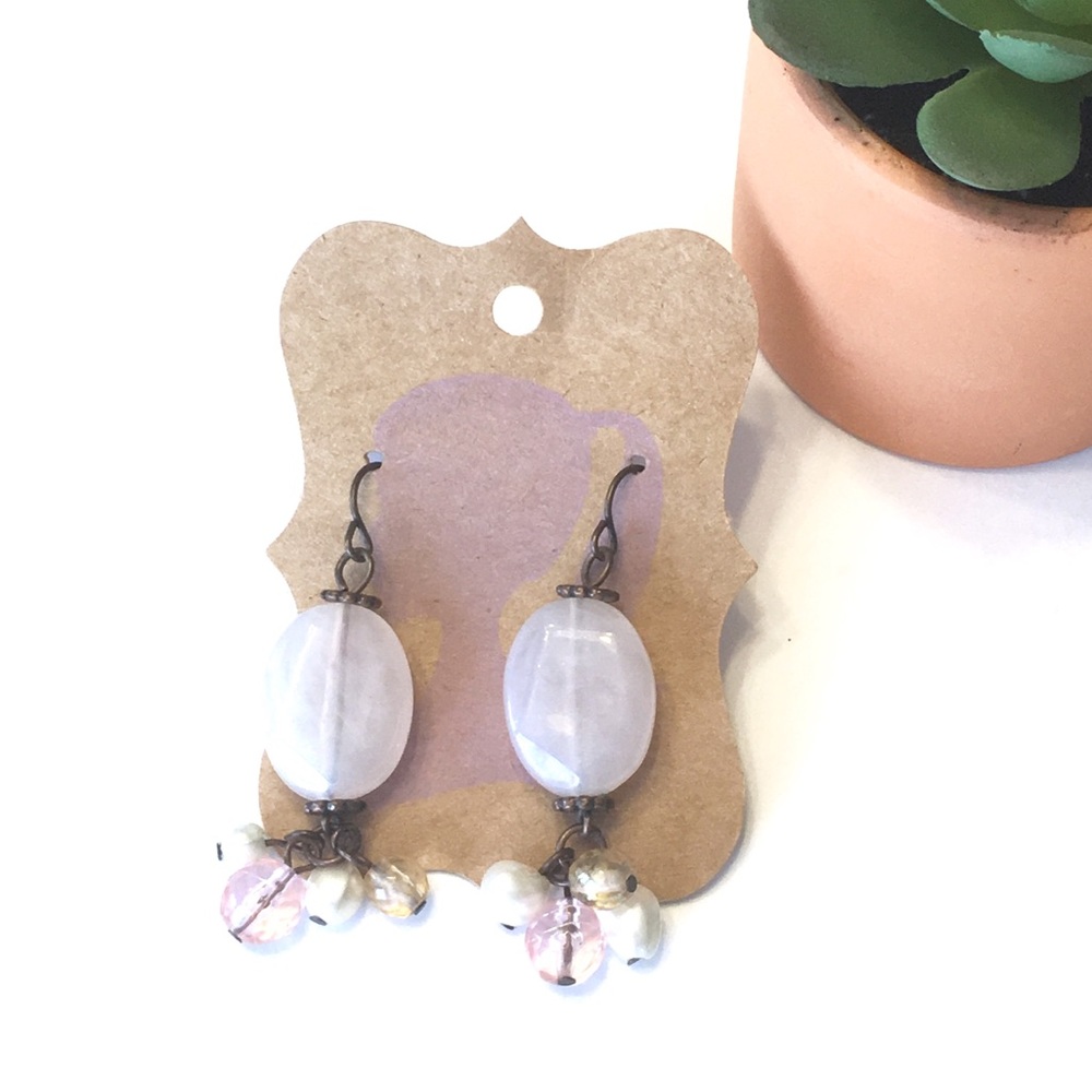 Antique Gold & Pink Beaded Drop Earrings